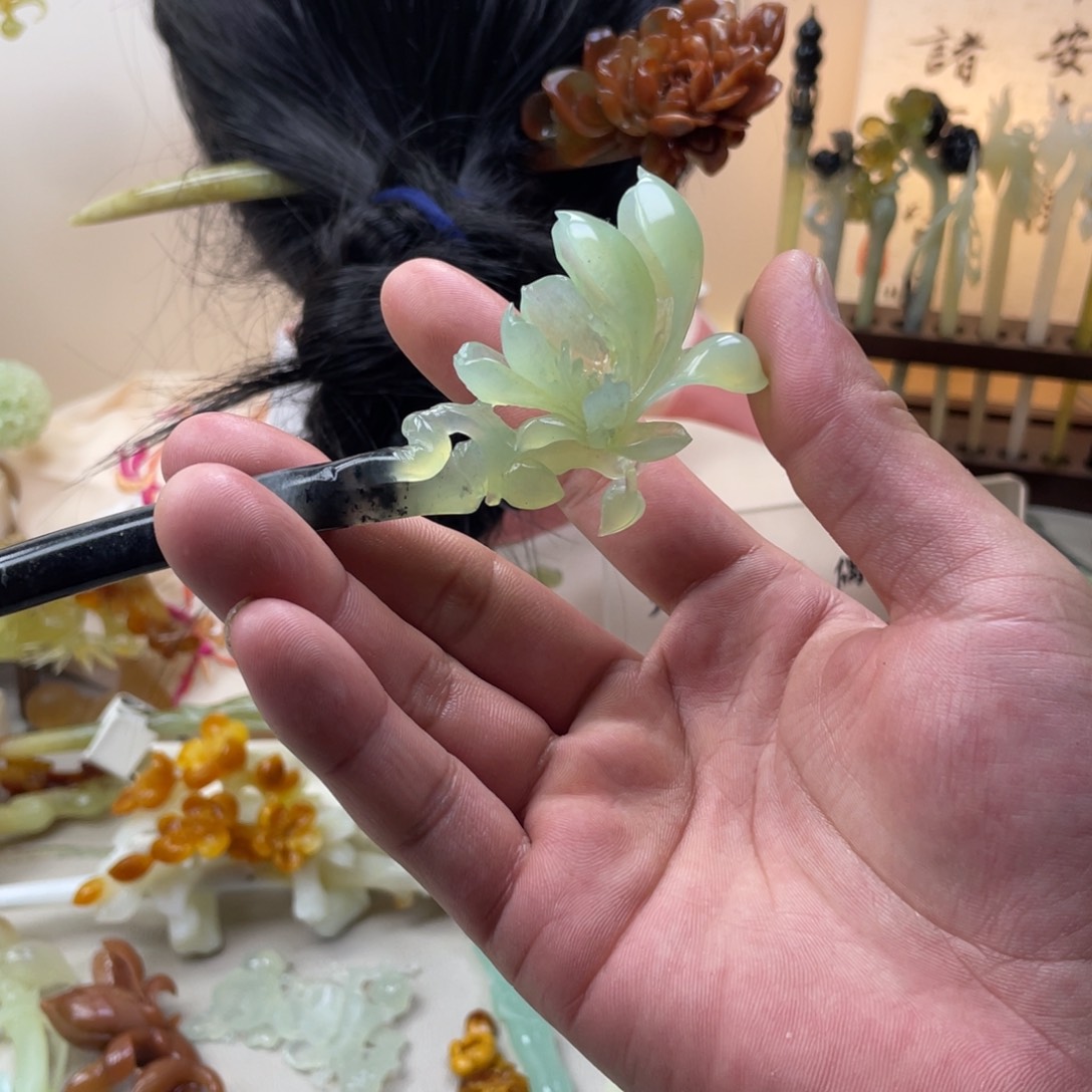 蛇纹石玉合金发饰发簪