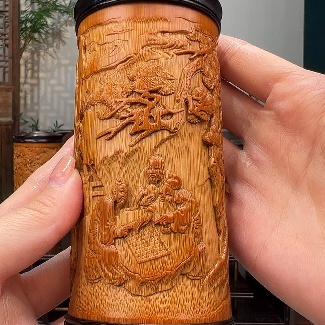 竹竹雕旗开得胜茶叶罐