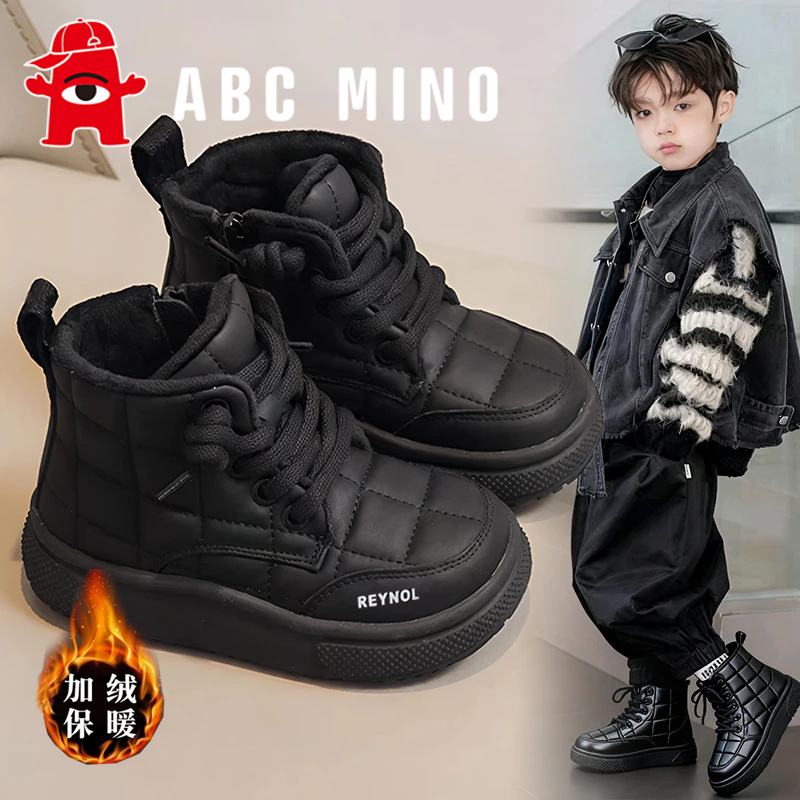 ABC MINO儿童雪地靴男孩子棉靴加绒加厚大棉靴中大童靴子网红棉鞋