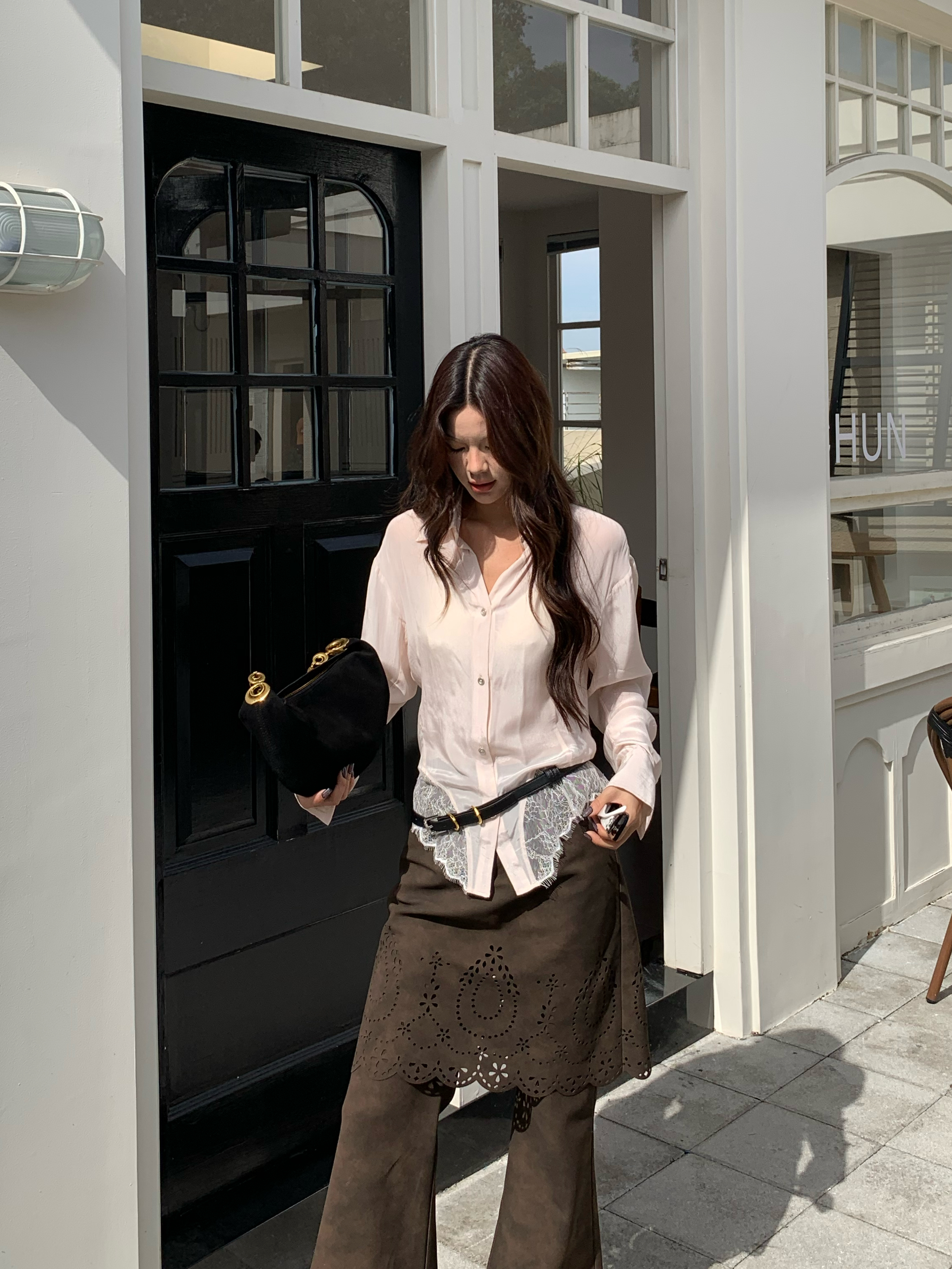 MAR 秋冬新款小众设计感蕾丝拼接长袖衬衫女叠穿百搭衬衣676094