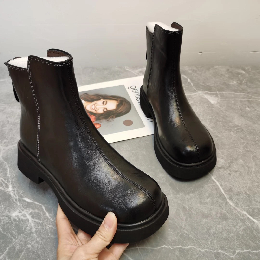 手抓羊皮2025年新款短靴女款厚底烟筒靴秋冬瘦瘦靴子马丁靴3396