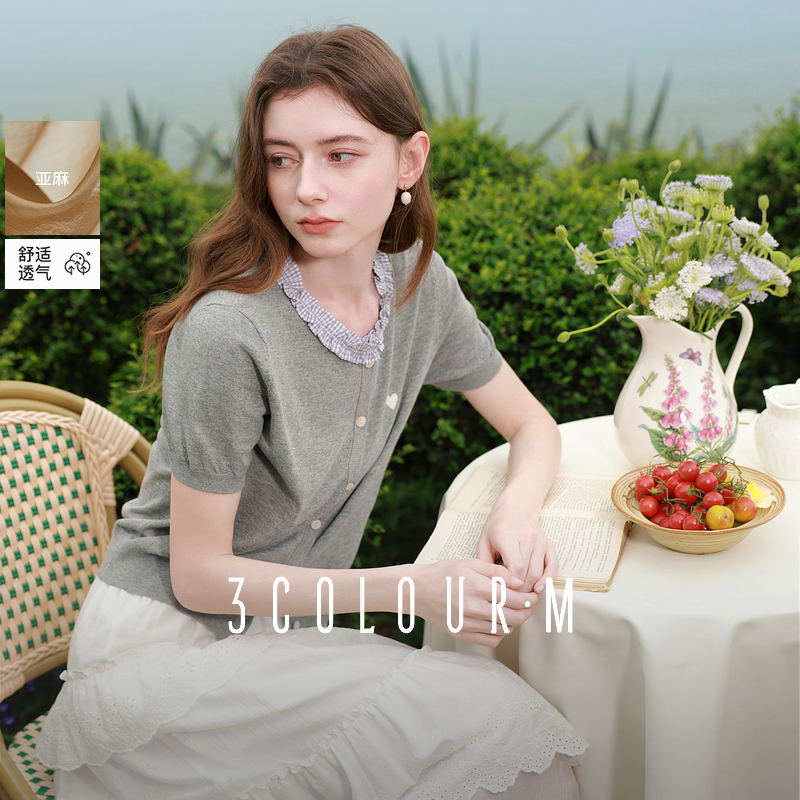 大瑶专属0394三彩新款爱心刺绣针织衫木耳边圆领D402IM20FM50dbq