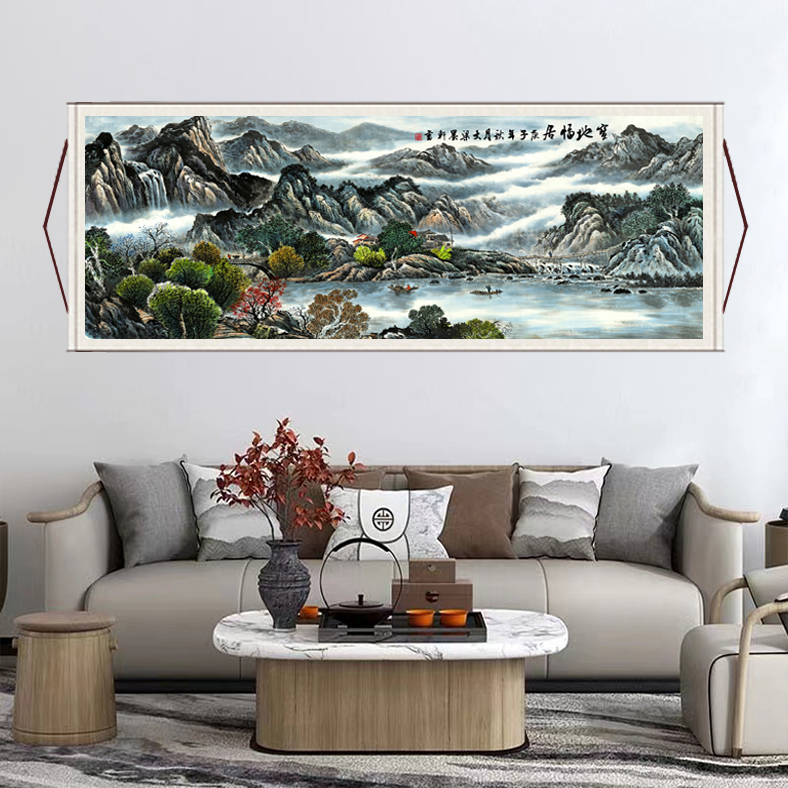 《宝地福居》大气背景墙横幅挂画国风山水靠山风景装饰画P2艺术装裱