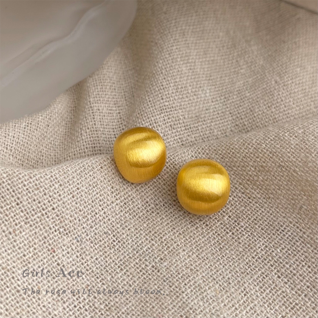 铜合金耳饰 R01磨砂拉丝金豆豆耳钉银针极简风水滴形耳饰韩系