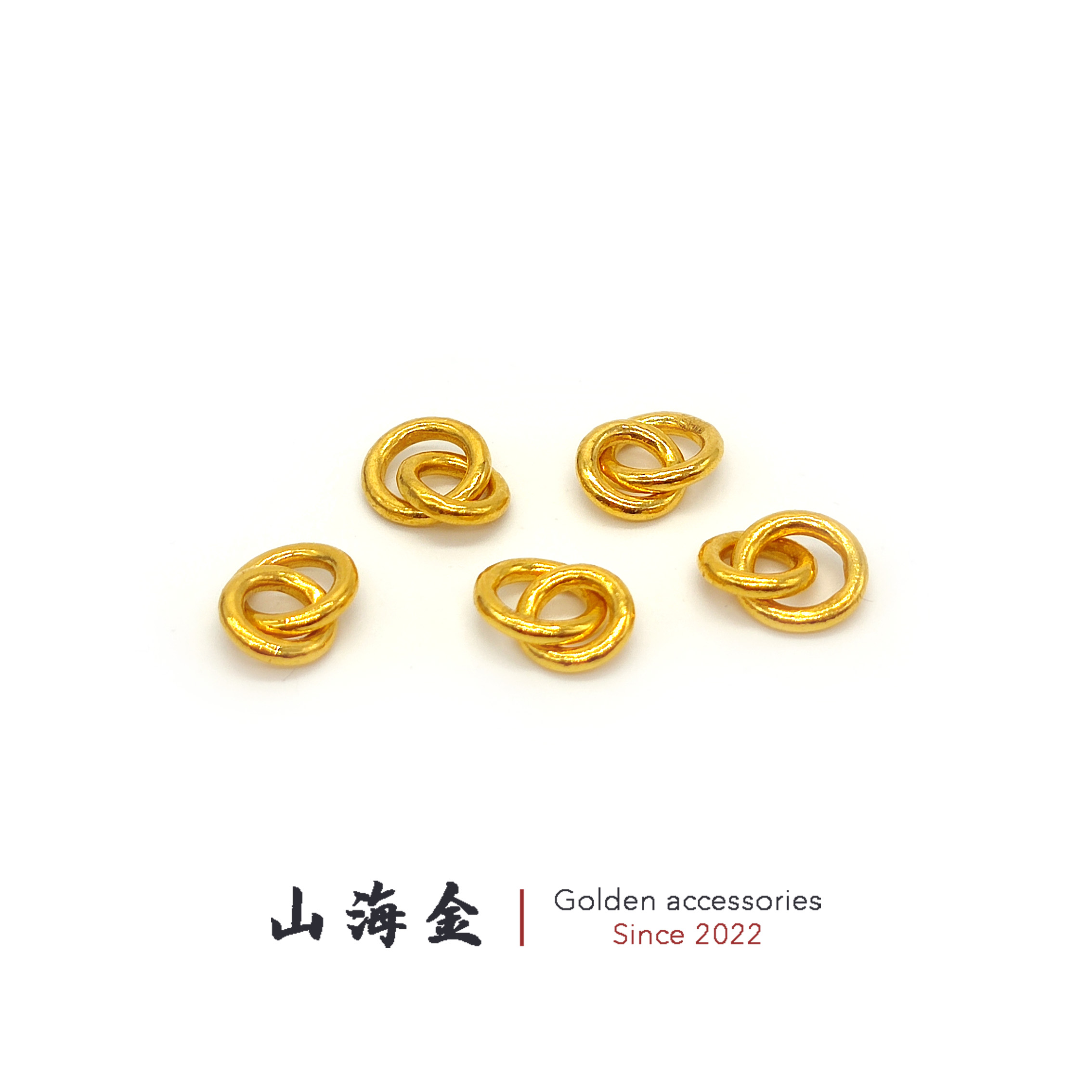 山海金 24K纯黄金999足金双环套环卡环侧挂环卡子文玩手串金配饰