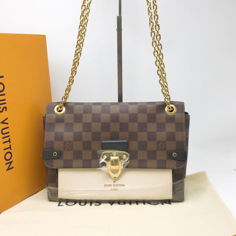 95新 LouisVuitton/路易威登 洋诚二手 LV棋盘格拼白链条包