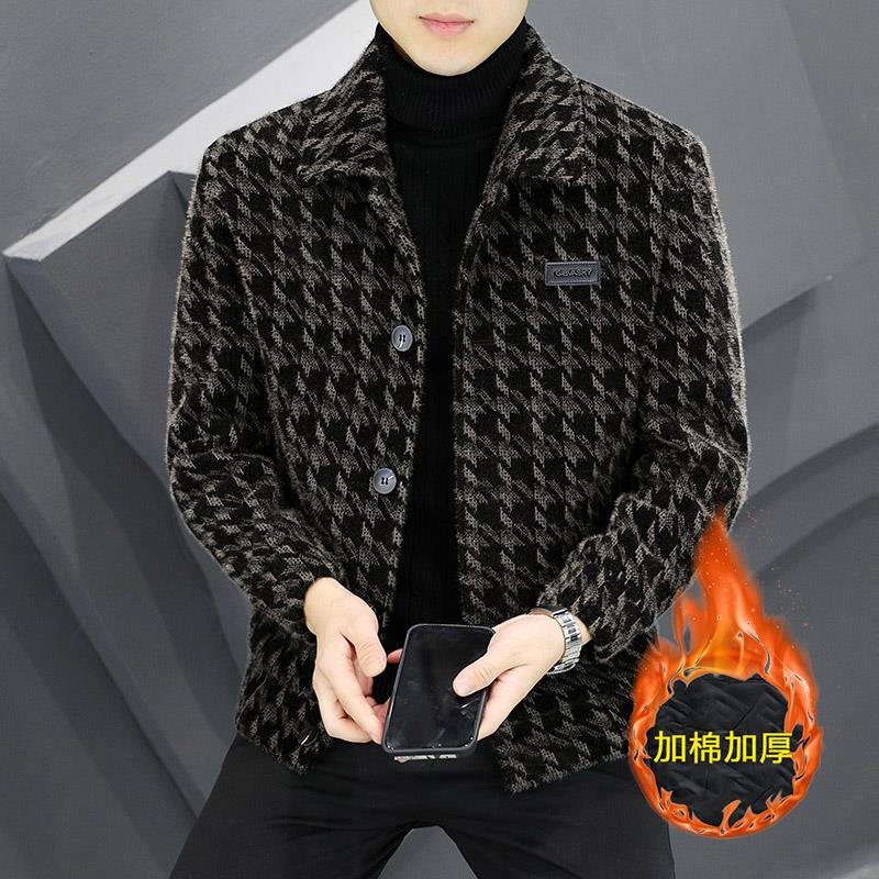 秋冬季潮牌品质夹克男潮流修身加厚加棉毛呢外套男款痞帅短款风衣