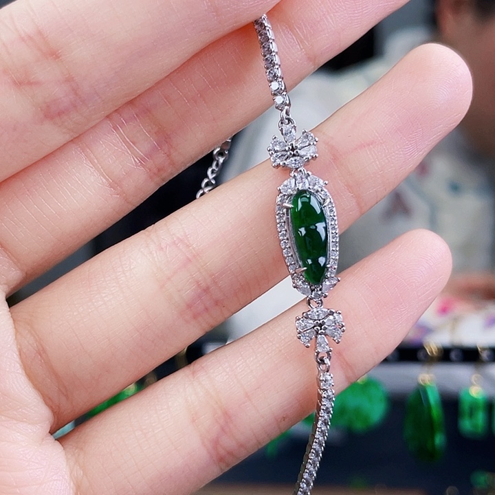 翡翠手链银S925镶嵌饰品
