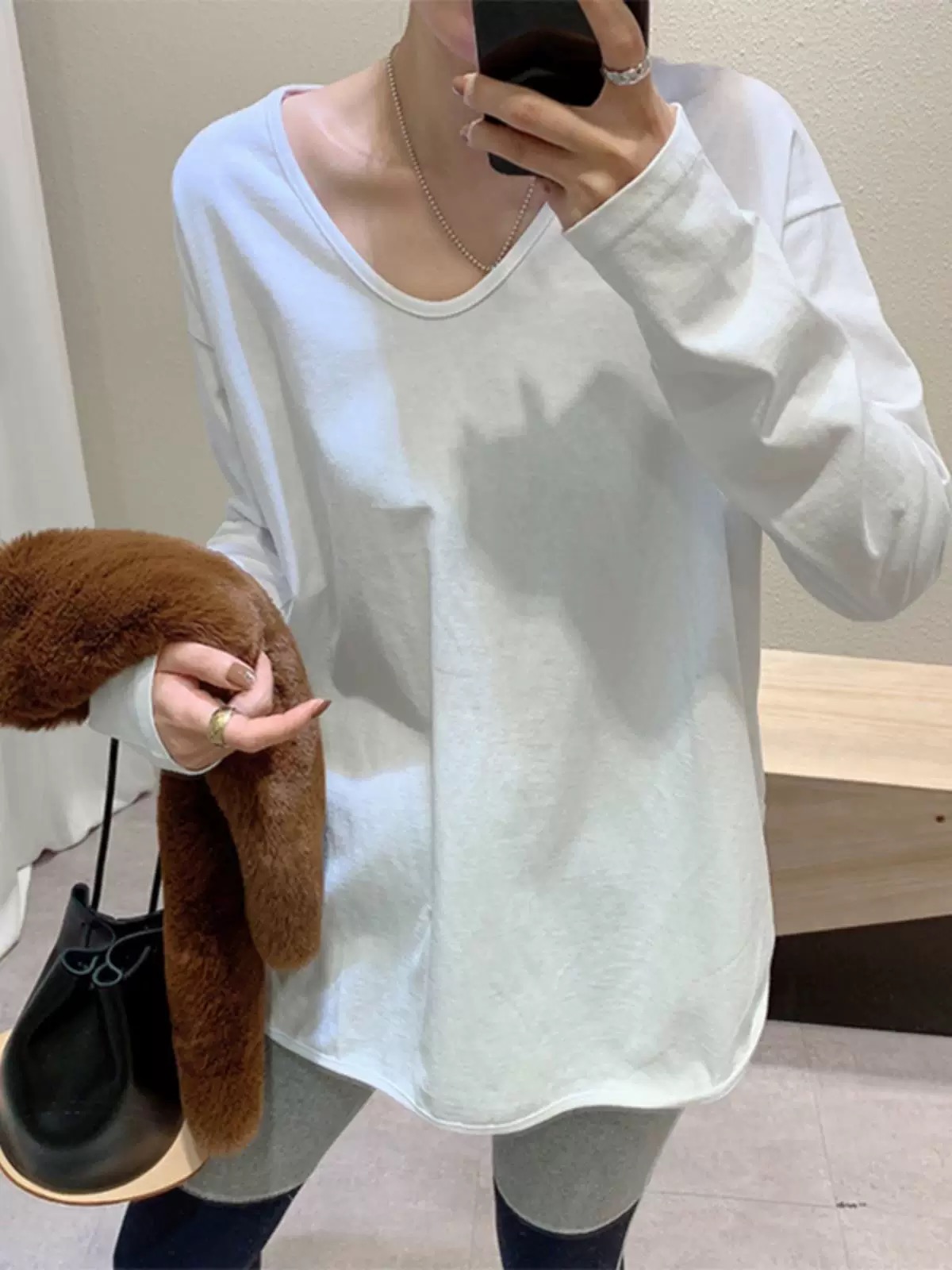 净色冬款加绒百搭棉T宽松显款女款
