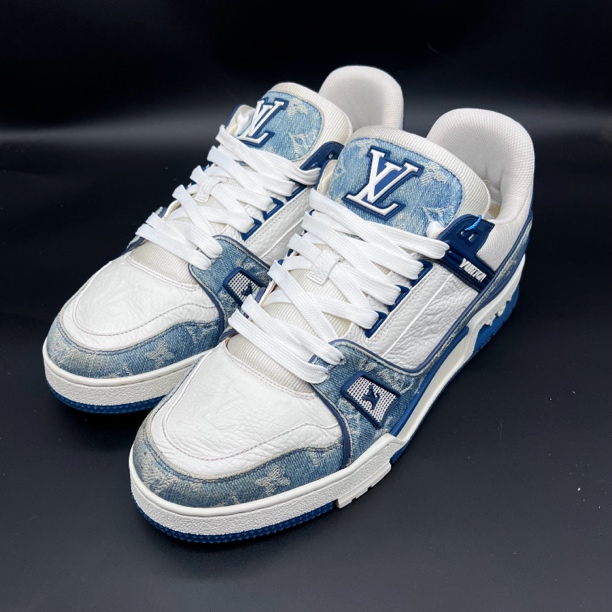 95新 LouisVuitton/路易威登 百搭低帮蓝牛仔蓝白 奢fp 41.5欧