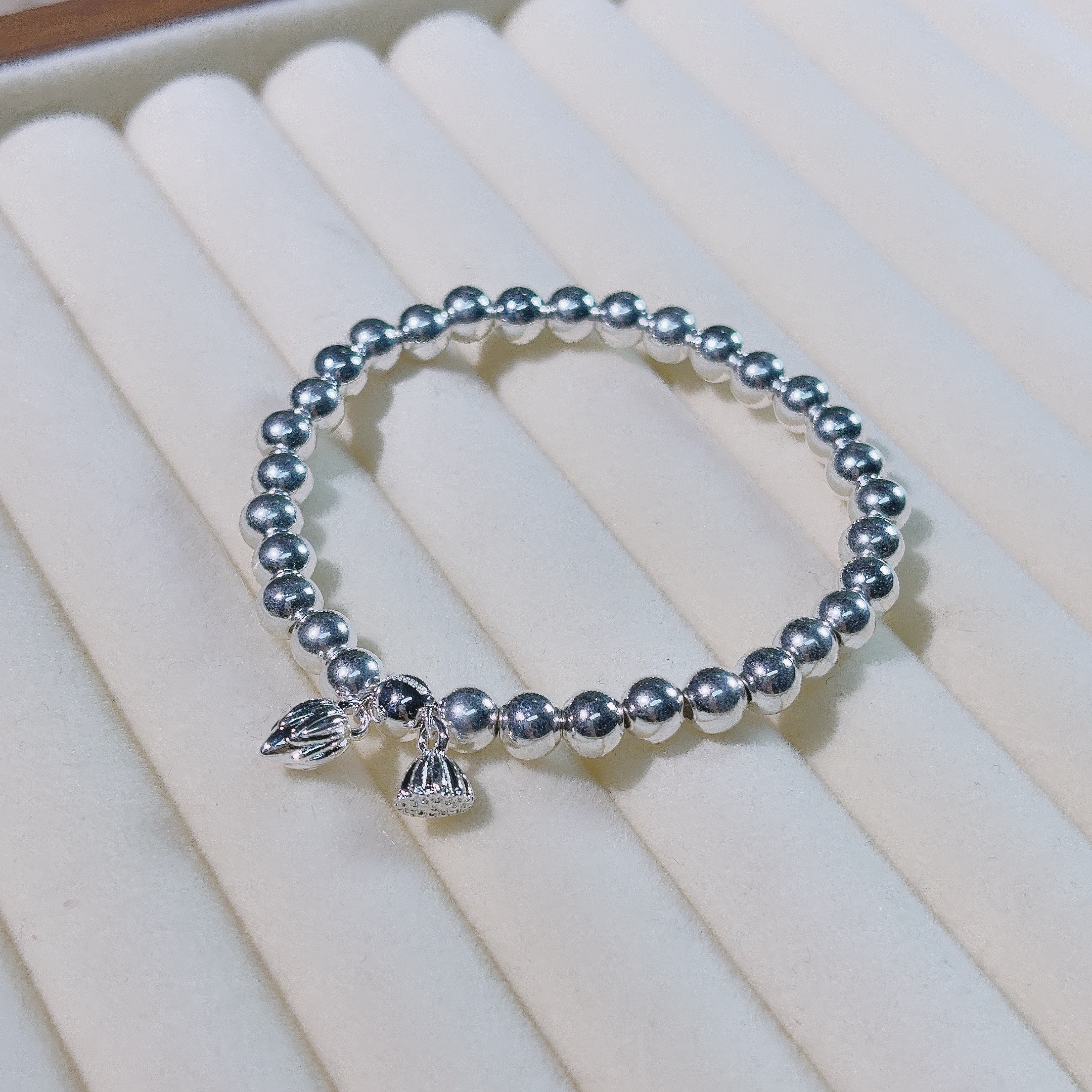 足银手镯 足银珐琅手链 【荃湾银饰】45足银999.9两世欢莲蓬珠手链