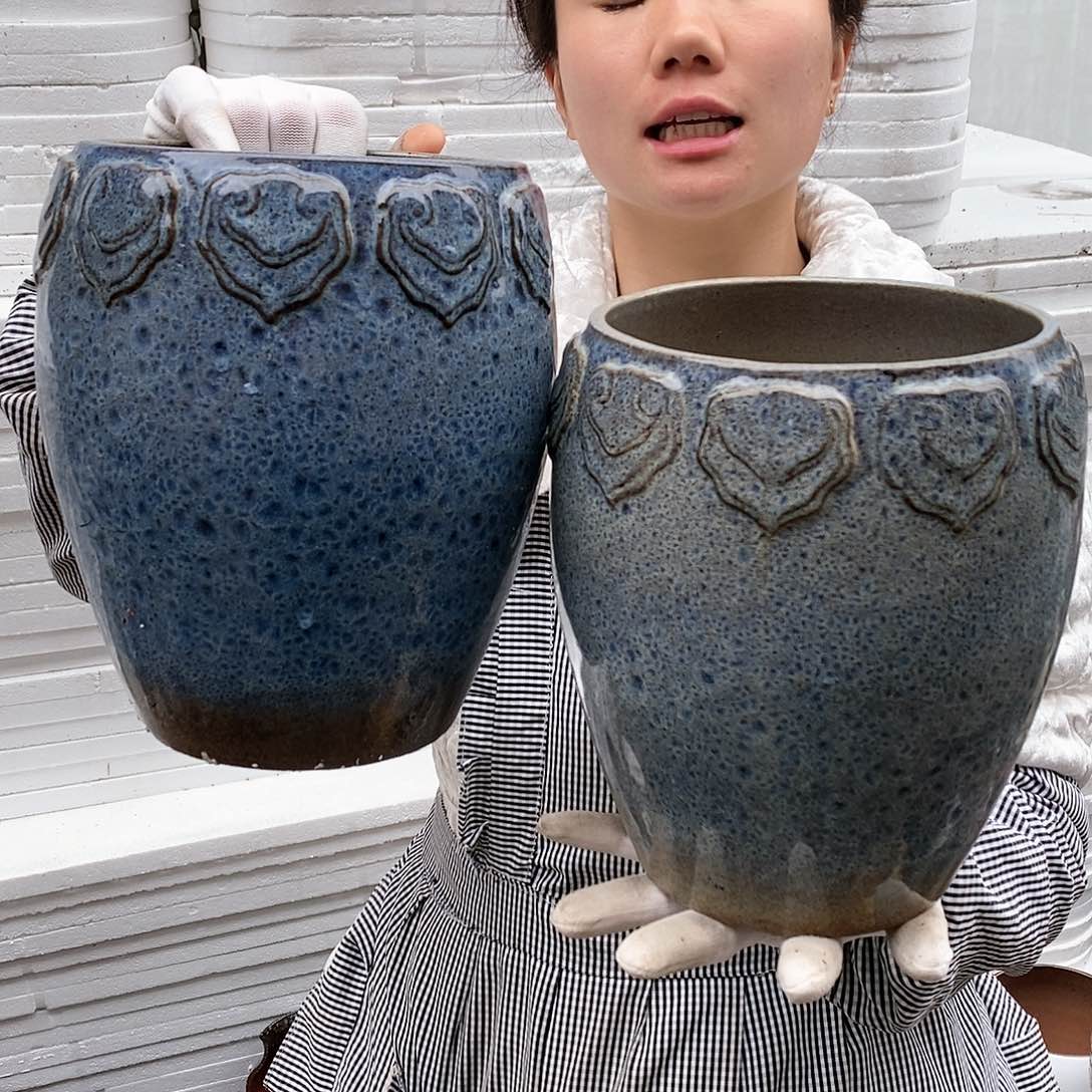 红泥花盆瑕疵口16高23