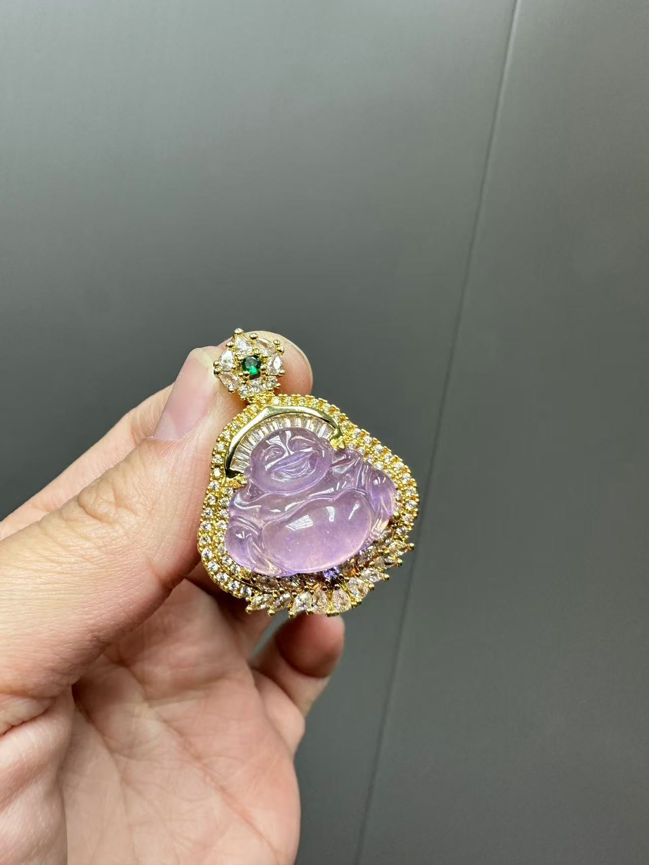 翡翠14k紫翡翠豪镶佛公吊坠