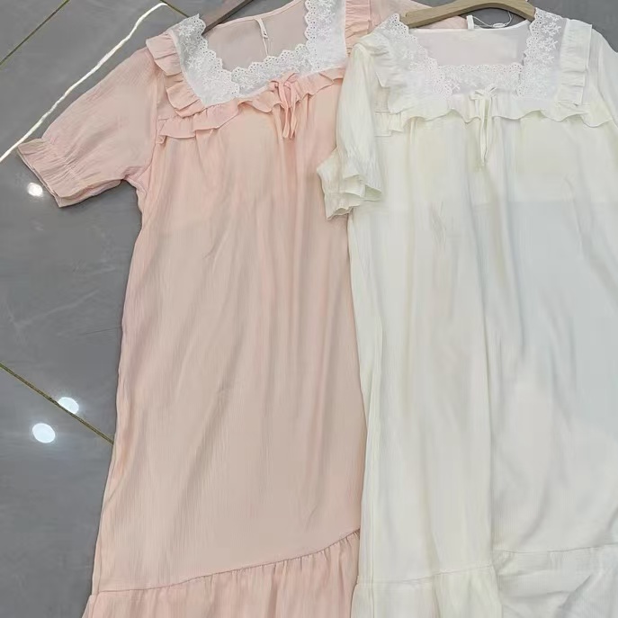 604/147-9/119-9 夏季蕾丝带胸垫短袖甜美可爱公主风睡裙