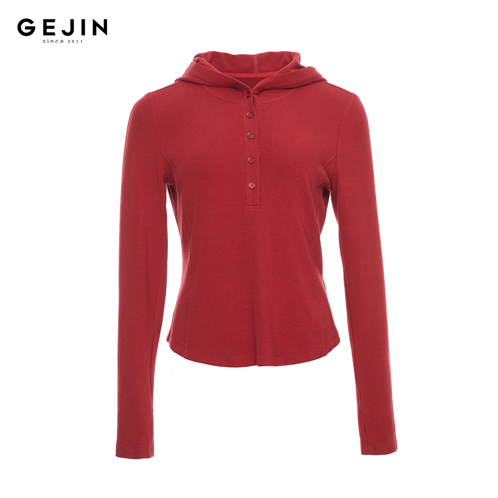 GEJIN/歌锦打底卫衣修身女款长袖上衣连帽极简风9112622579