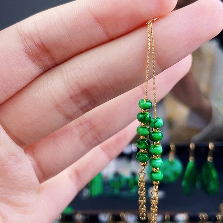 翡翠耳饰银S925镶嵌饰品