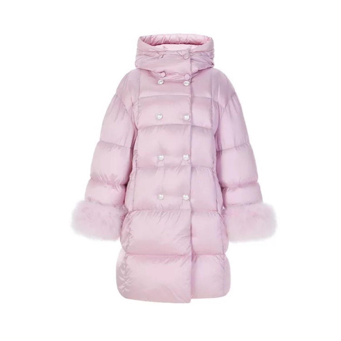 LeFame/拉飞姆冬摩登浪漫茧型羽绒服中长款女米白色FF24D31DC369