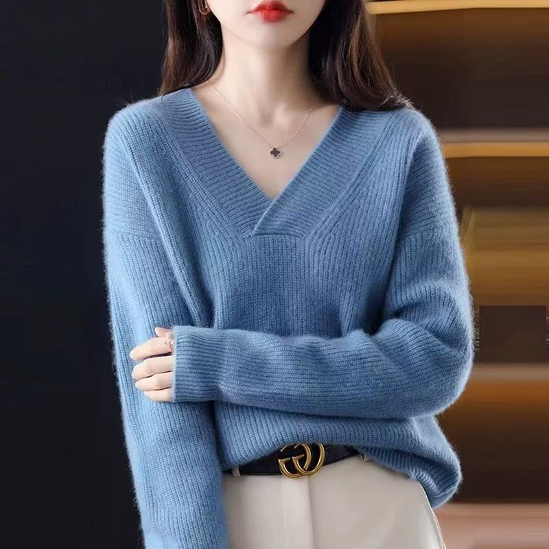 4392 V领打底衫女秋冬季新款宽松显瘦内搭毛衣针织衫上衣