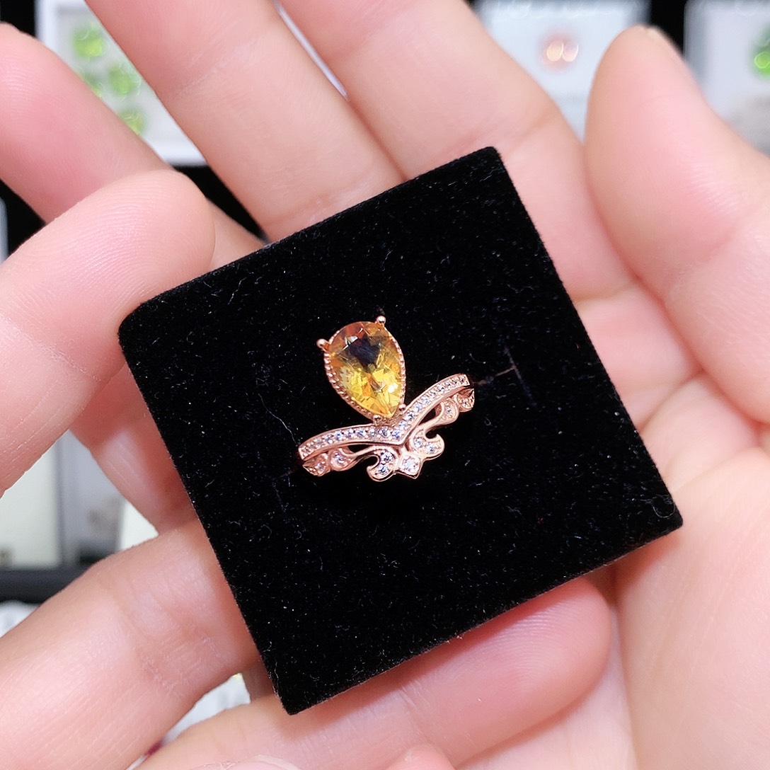 黄晶戒指银S925镶嵌特价