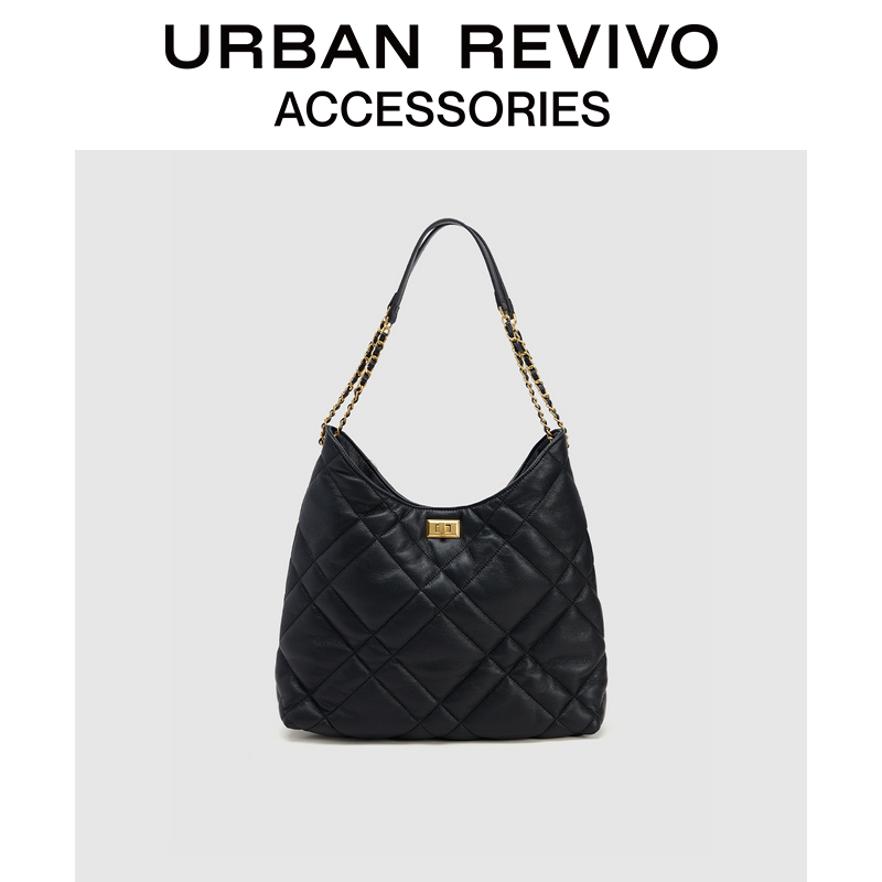 URBAN REVIVO2025夏季新款女士菱格绗缝单肩斜挎包UAWB50115