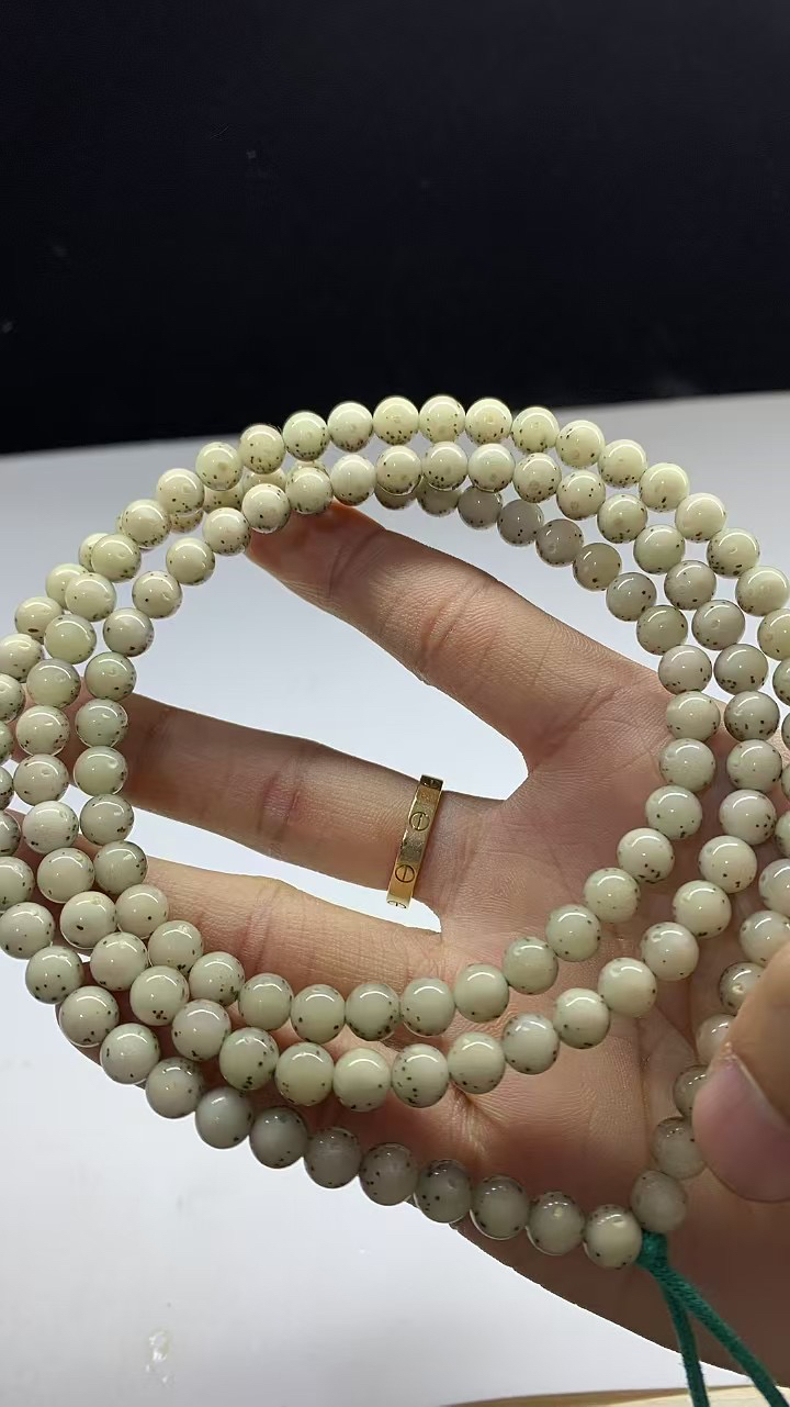 【会珠】双金款7圆珠长串正月大留白散星瓷白冰透石玉料星月菩提