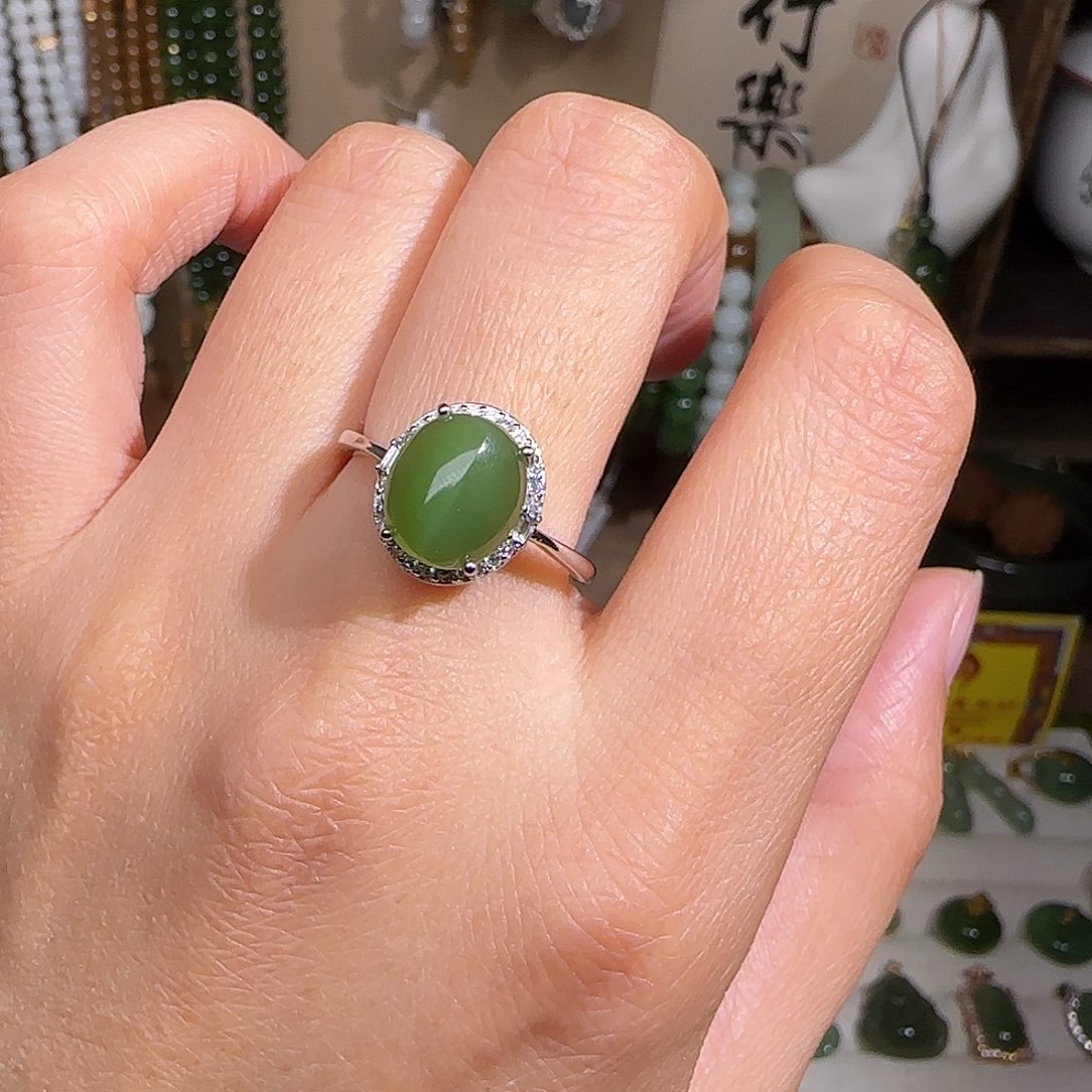 和田玉戒指银S925镶嵌