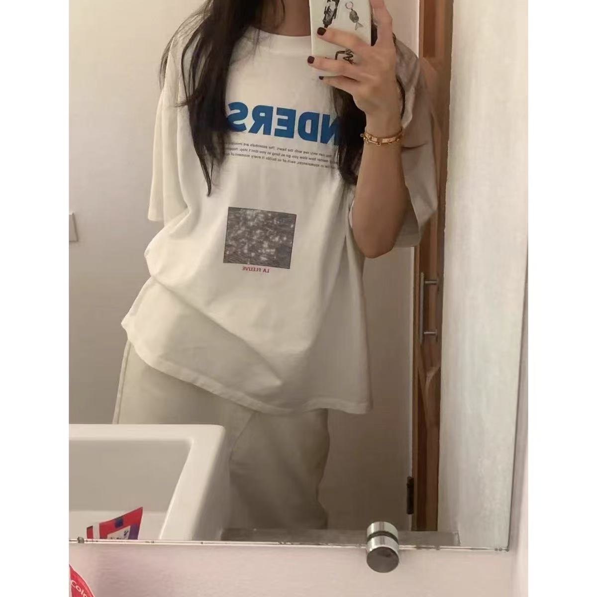 现UNDERSON 韩国东大门代购25夏季小众设计感字母印花宽松短袖t恤