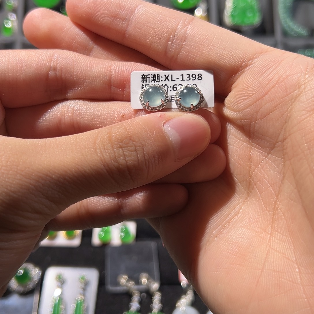 翡翠银S925镶嵌耳饰