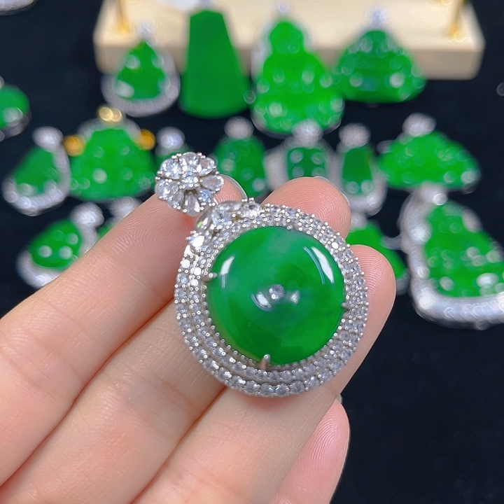 翡翠银S925镶嵌吊坠(不含链)