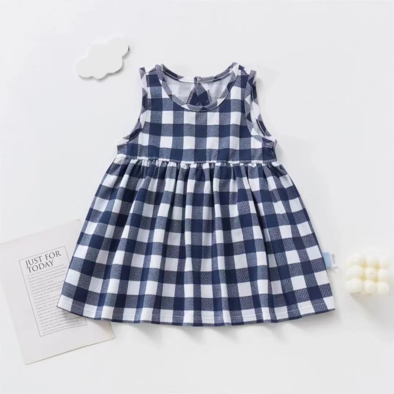 m7x260577x001蓝色格子后背镂空裙