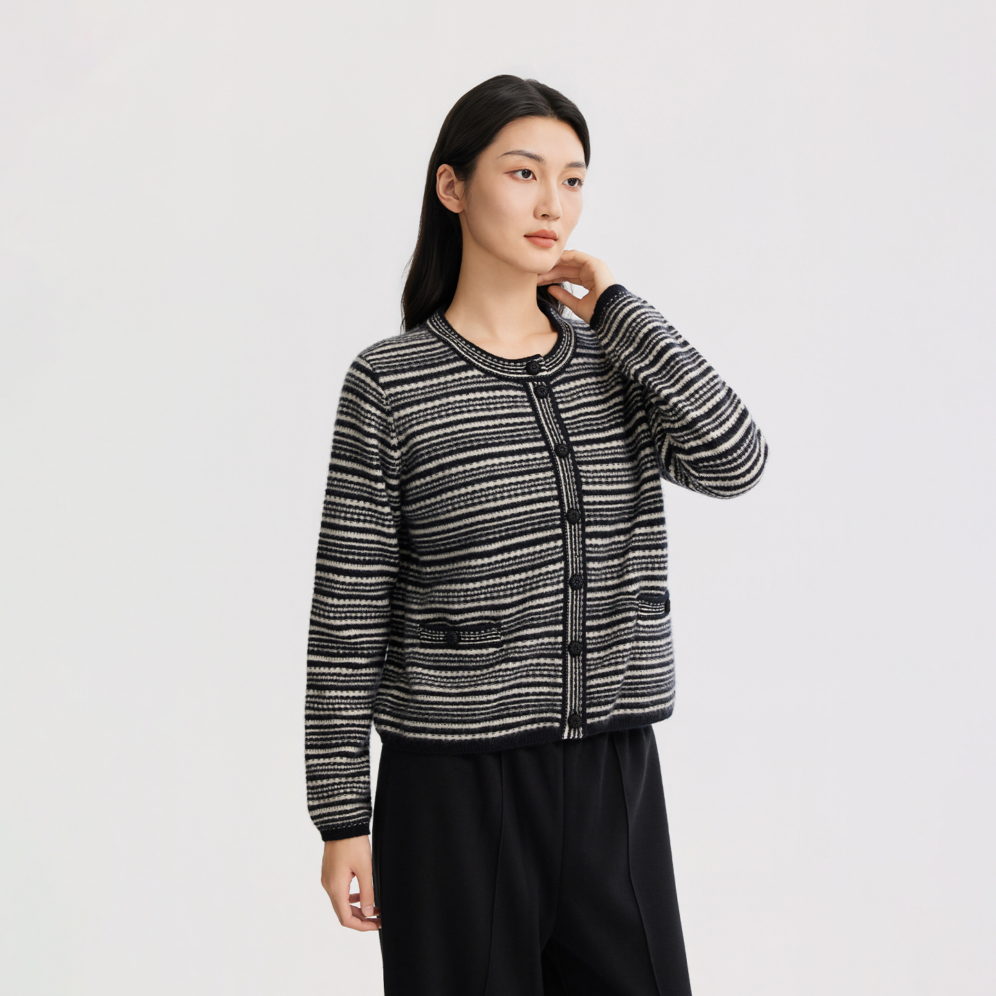 King Deer/鹿王秋冬新款百搭时尚女式羊绒开衫L805921