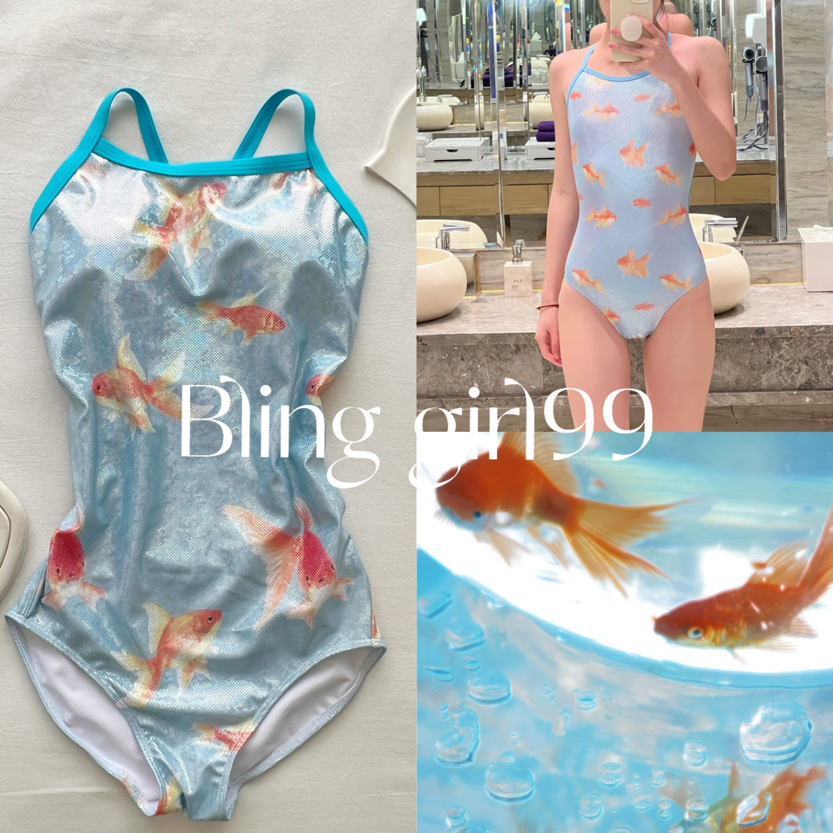 【小金鱼】渐变绿镭闪修身显瘦竞速连体泳衣女专业训练比赛泳衣