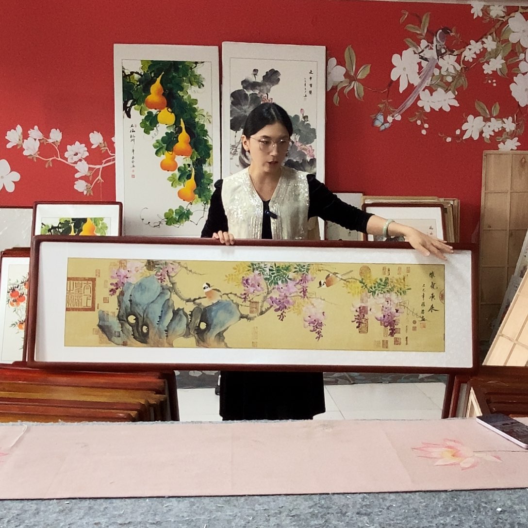 国画手写手绘带框包邮47✖️162国画作品