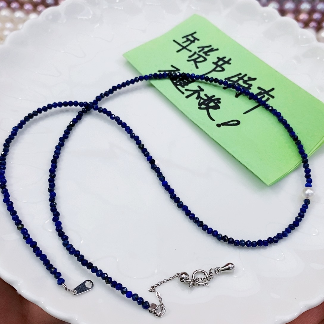 青金石项链银S925镶嵌