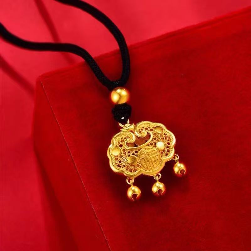 【顺丰配送 明天到家】福气平安锁吊坠+送绳长45CM 4.9g男女同款70-200斤适戴百搭时尚款饰品可戴漂亮铜合金B3