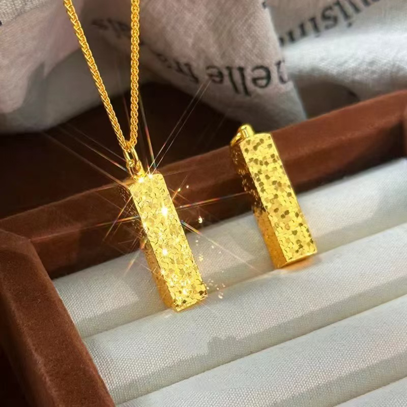 合金项链 合金项链 新中式碎碎冰四方来财实心小方条项链国潮百