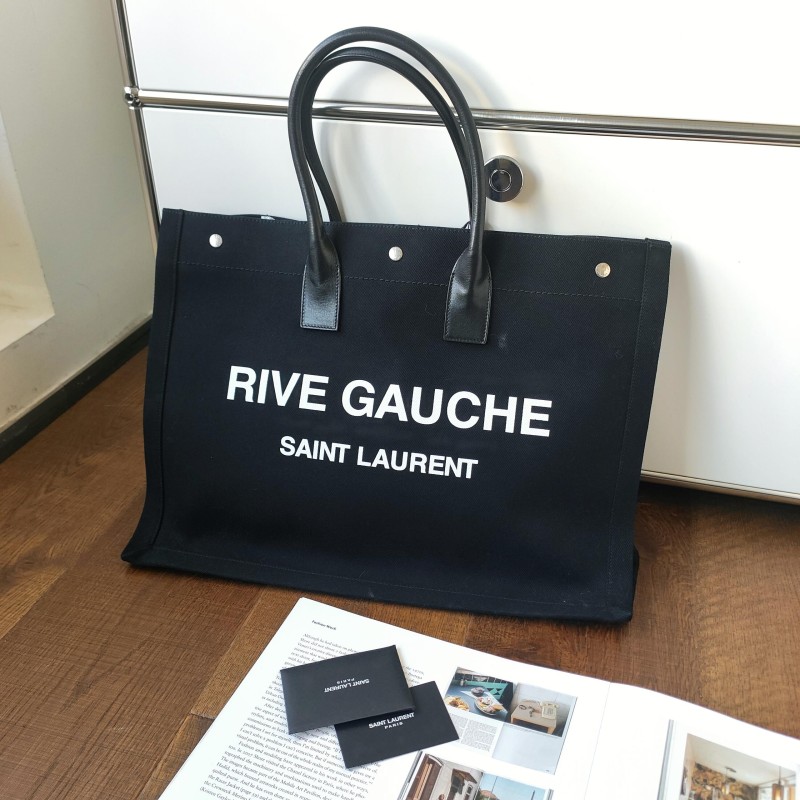 95新 YSL/圣罗兰 【24期免息】YSL黑银帆布Rive Gauche托特包52218