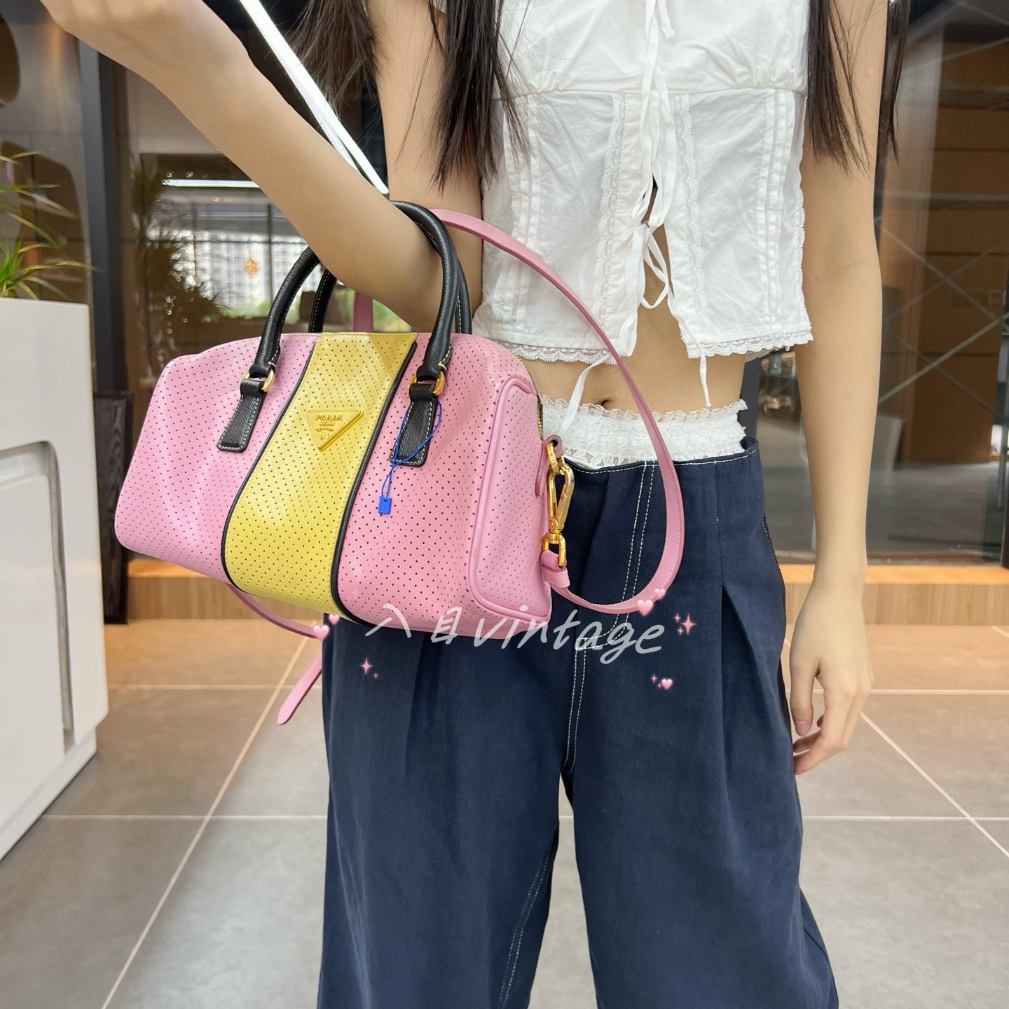 95新 Prada/普拉达 活动 波士顿拼色镂空手提包 44829