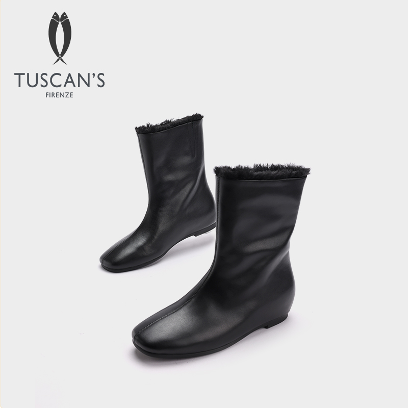 TUSCAN'S秋冬新款极简风女士中筒加厚保暖平底时装靴