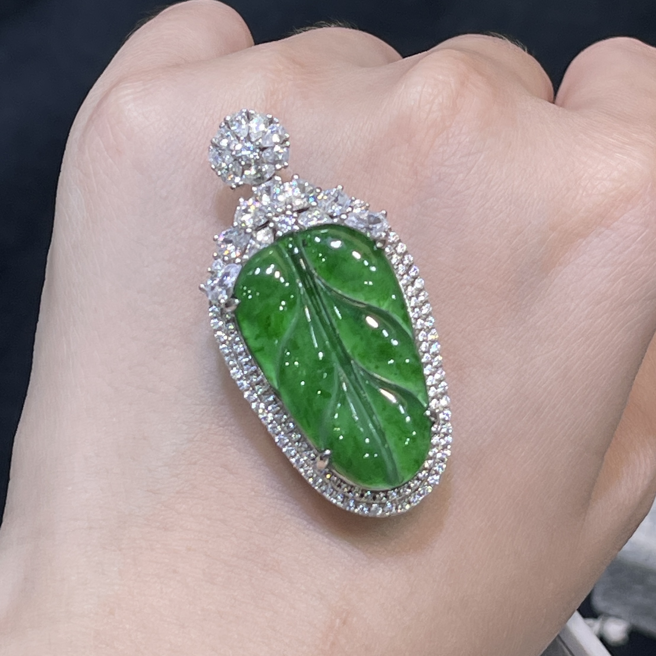 【红旭玉麟】天然翡翠A满绿叶子A07 多样性发一件