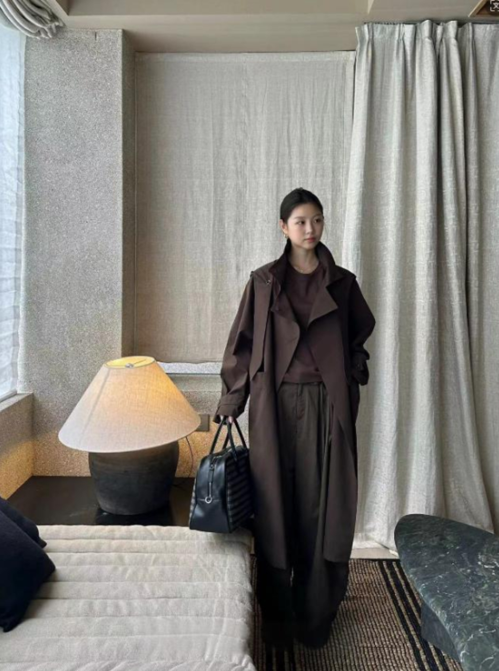 Y168810-英伦风垂感宽松显瘦风衣外套女2025新款中长款休闲大衣10