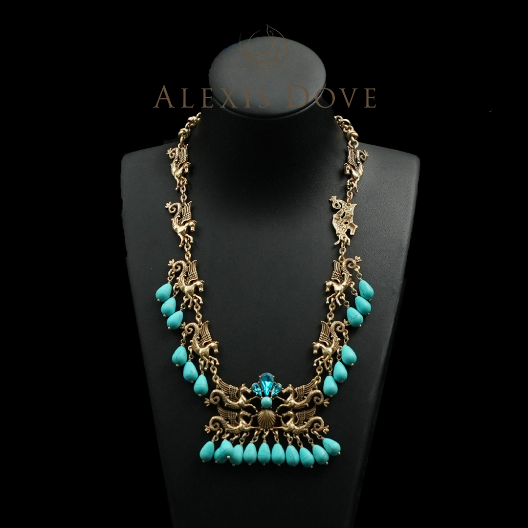 铜合金合成锆石项链 复古夸张炫酷飞马项链VI