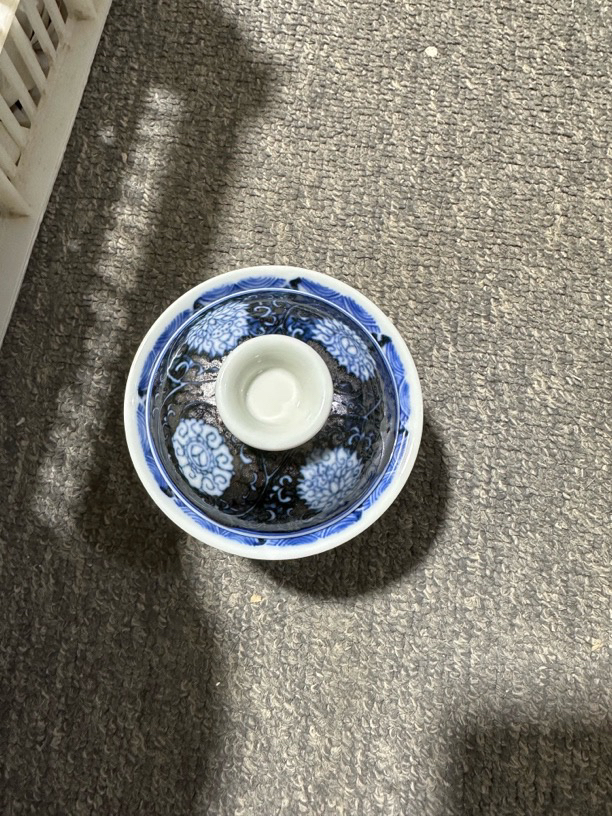 微瑕福利柴蓝地金刚莲盖碗