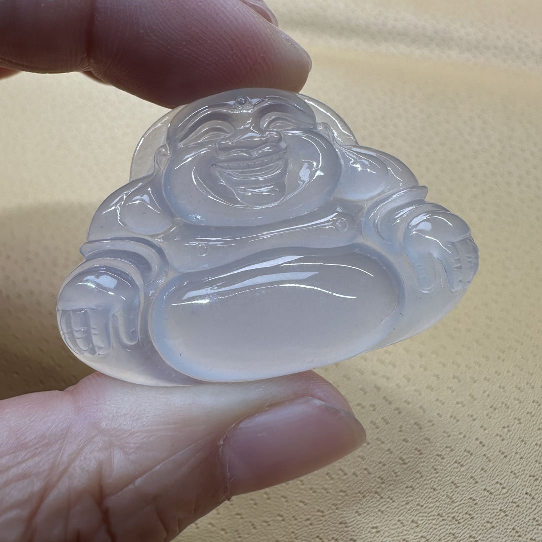 天然缅甸翡翠a货，纯净如水笑佛公，尺寸43.2/29.7/5.8