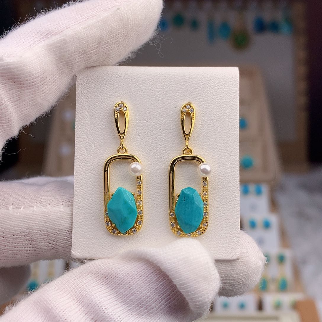 绿松石耳饰银S925镶嵌