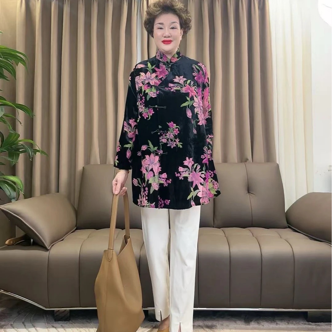 MZRY NIUJIE 新中式丝绒烧花衬衣（胸围114-130衣长75-76）