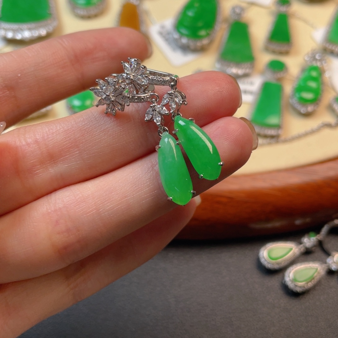 翡翠吊坠(不含链)银S925镶嵌耳坠