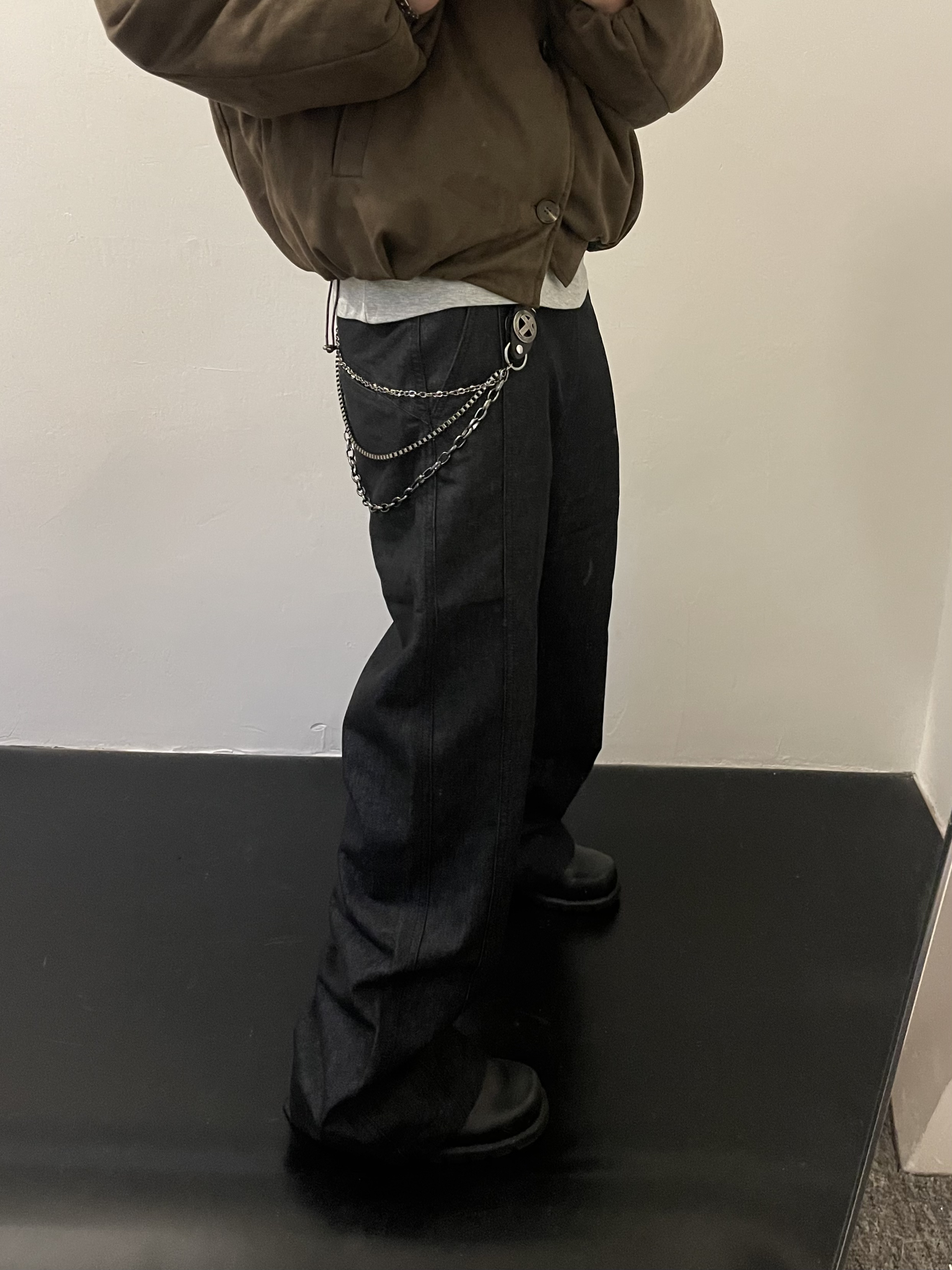 H22 美式复古解构拼接设计原牛休闲裤男女微喇修身百搭显瘦直筒裤