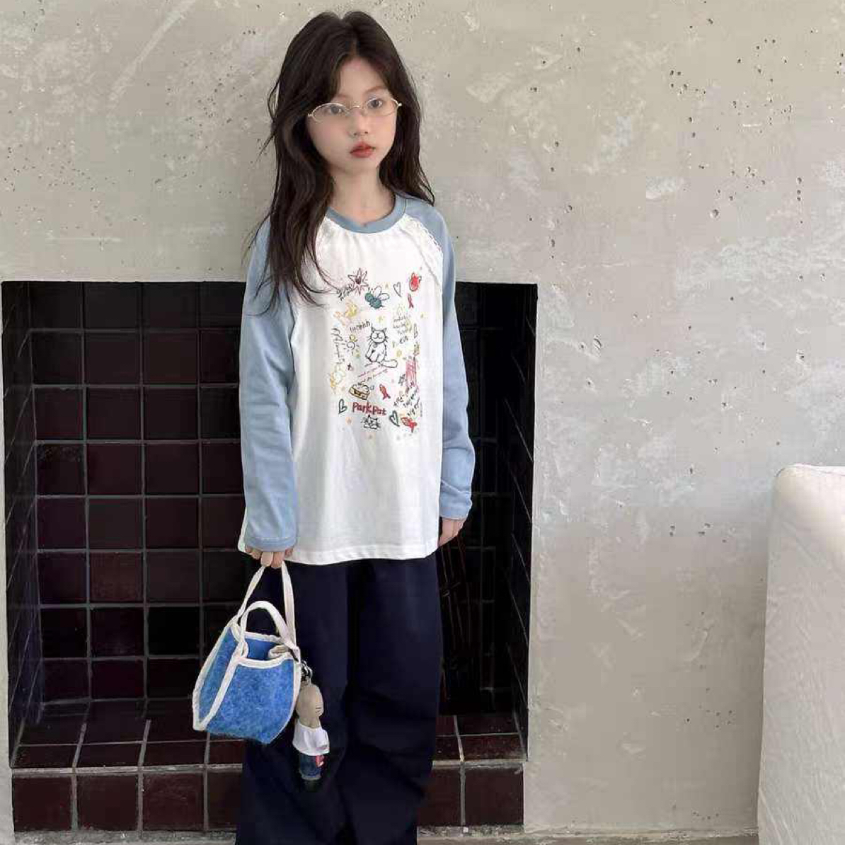 涂鸦小猫长袖T恤8662-5