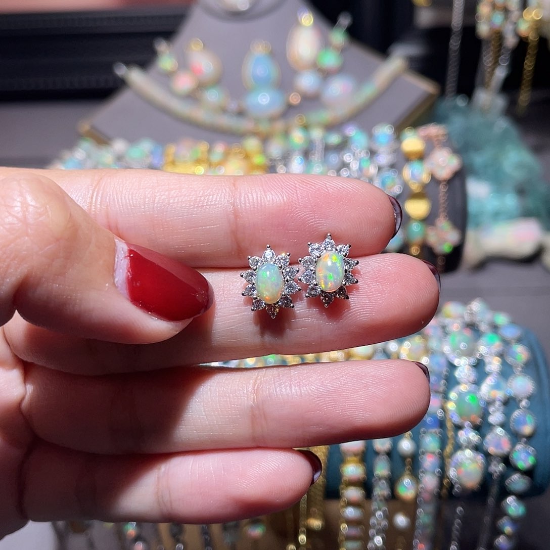 银S925镶嵌欧泊耳钉）咸***?